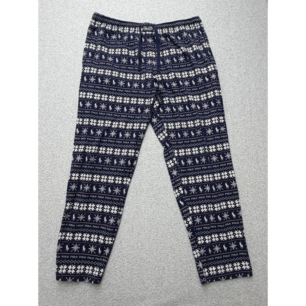 Polo Ralph Lauren Pajama Pants Mens XL Blue Fair Isle Knit Winter Lounge Sleep